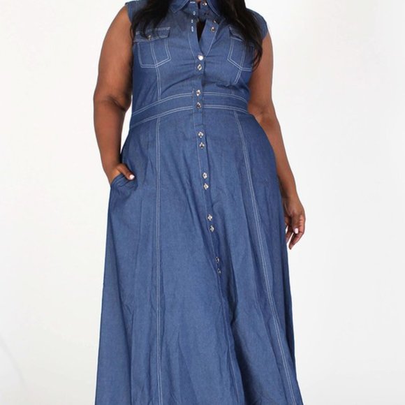 NWT Demin Plus Maxi Button Down Dress - Picture 6 of 9
